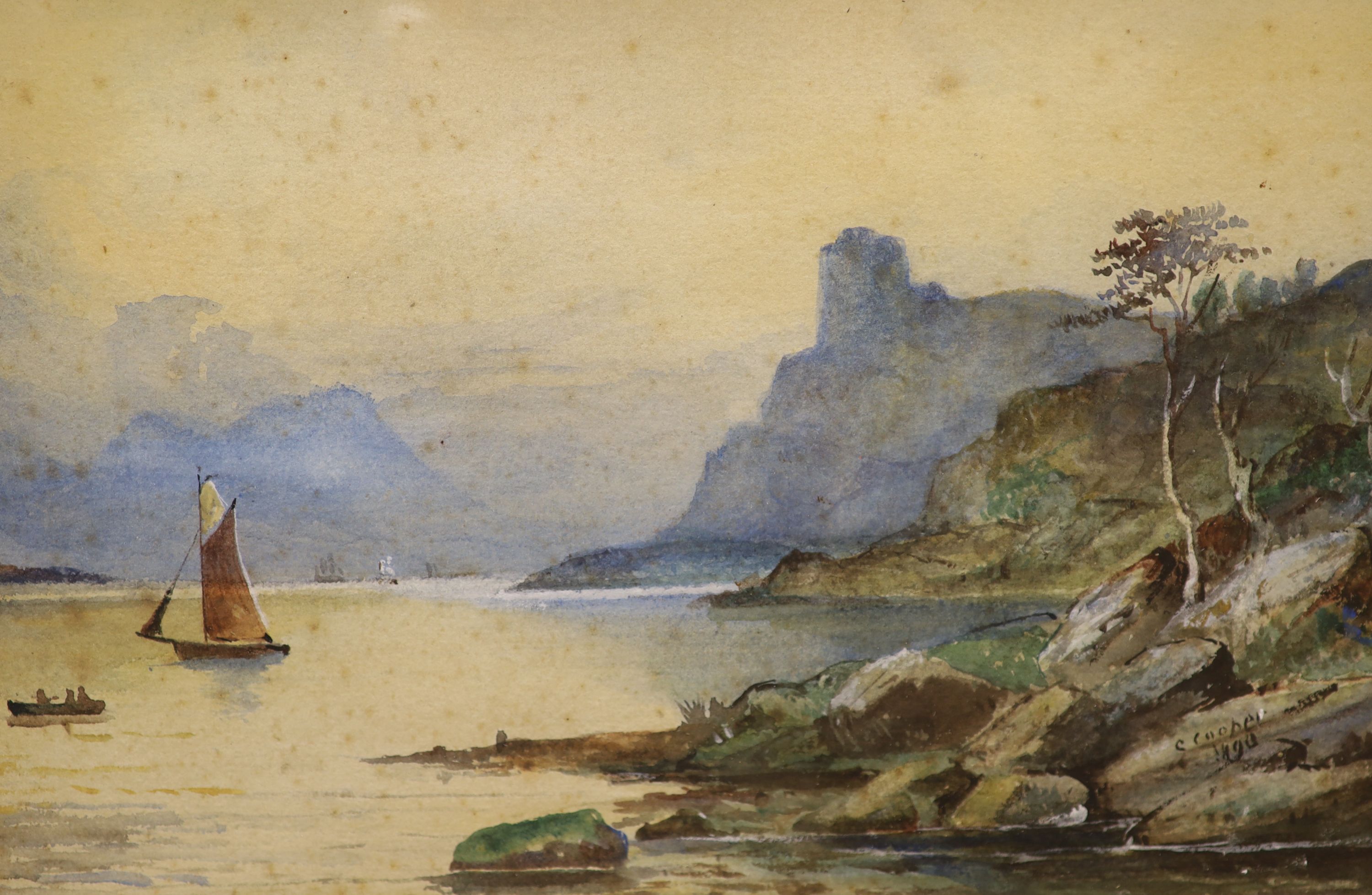 C. Cooper, pair of watercolours, Landscape with weir and Loch scene, signed and dated 1890, 20 x 30cm